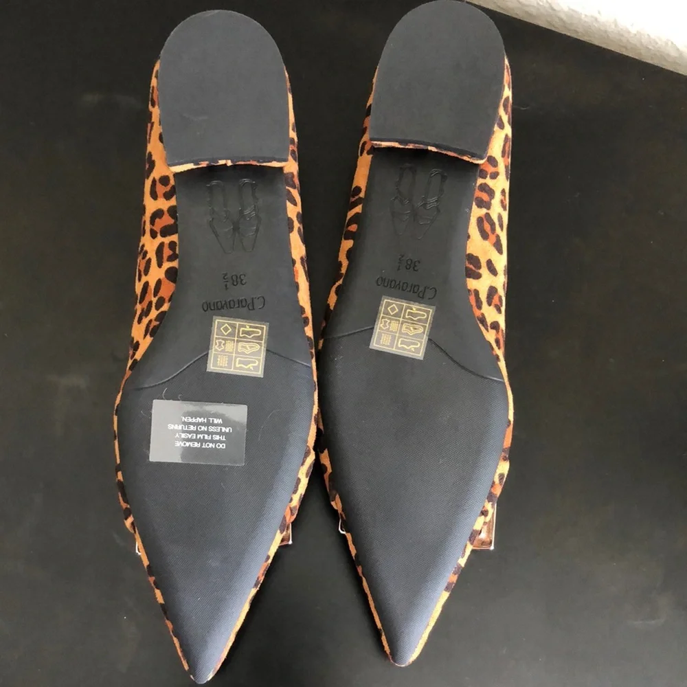 C.Paravano Brown Animal Print Flats with Silver Buckle Size 8